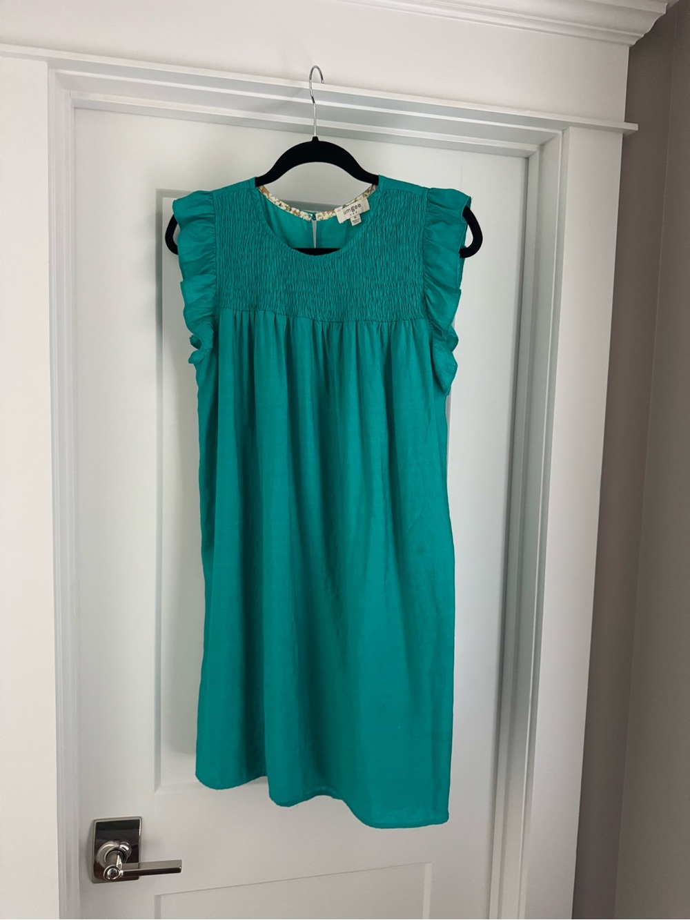 Umgee Teal Ruffle Sleeve Smocked Yoke Dress Size M